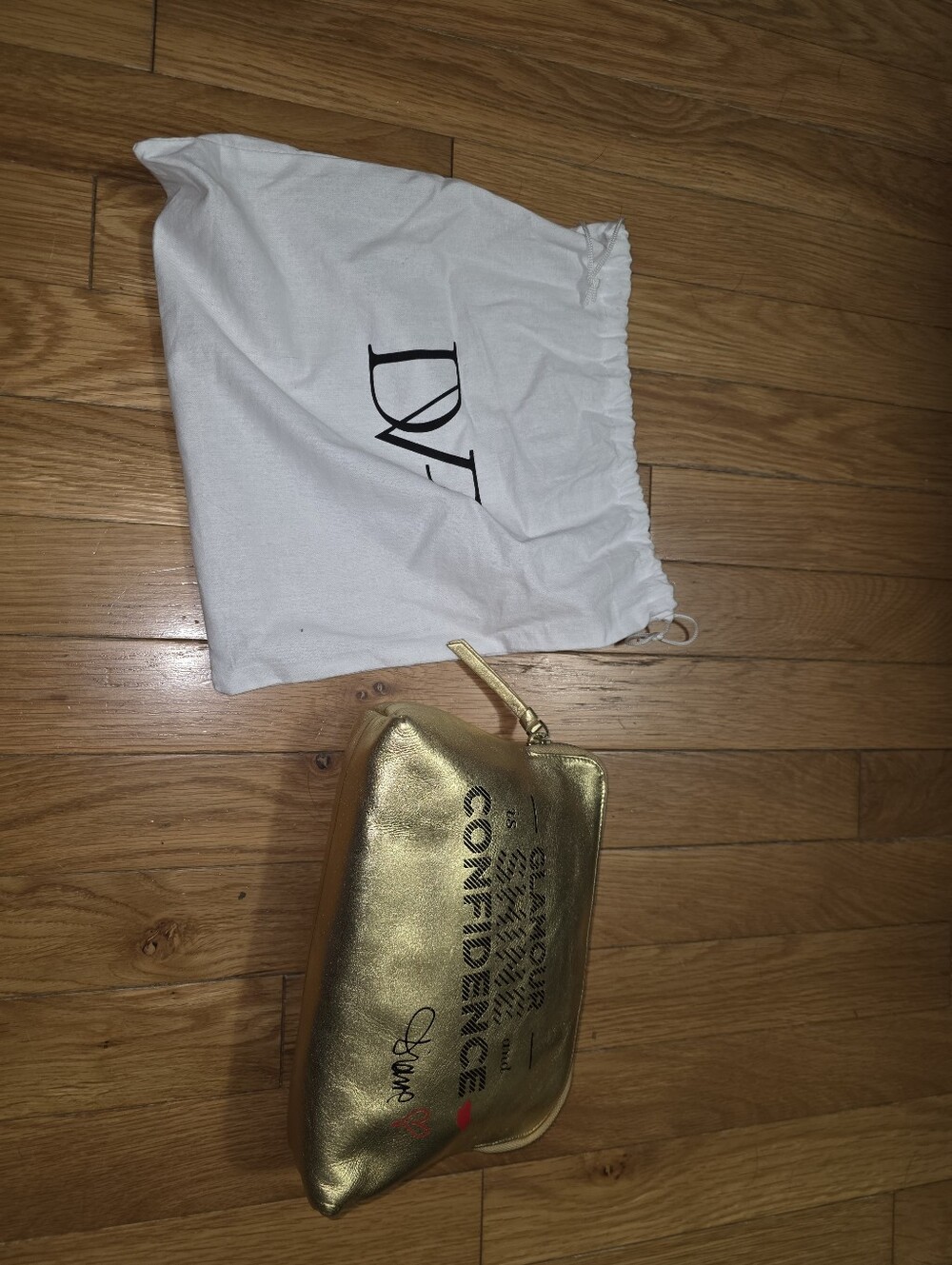 2011 RARE Diane Von Furstenberg MANTRA GOLD Metallic Cosmetic Pouch & Dustbag